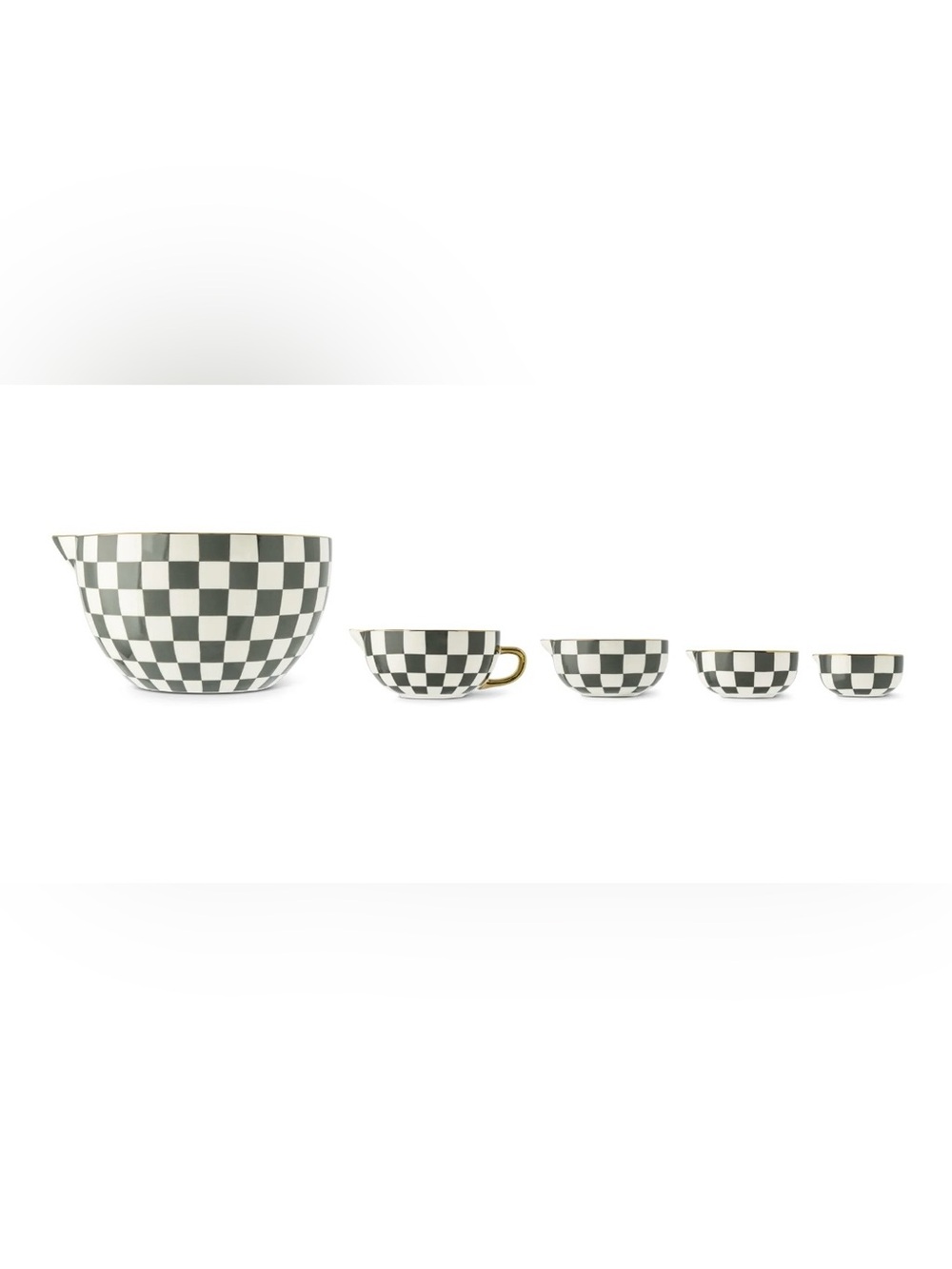 Thyme & Table 5-Piece Ceramic Mixing Bowl and Measuring Set - Black Checkered - Picture 3 of 3